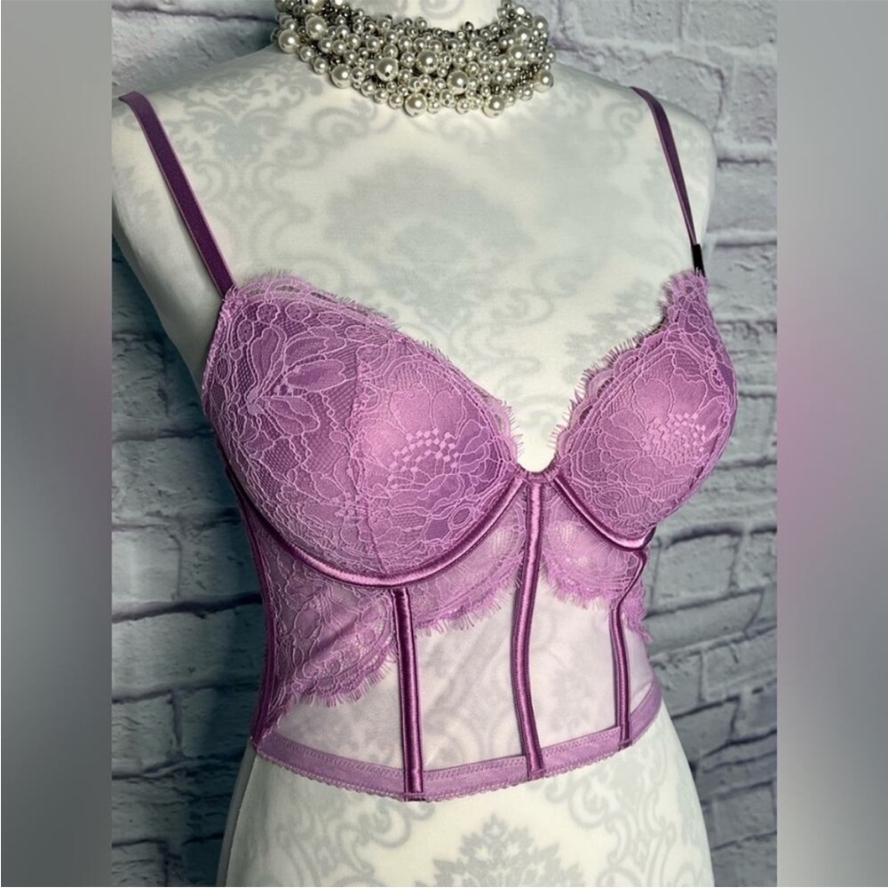 Victoria’s Secret rose embroidered push up bra top new size 32 D purple - Picture 3 of 12